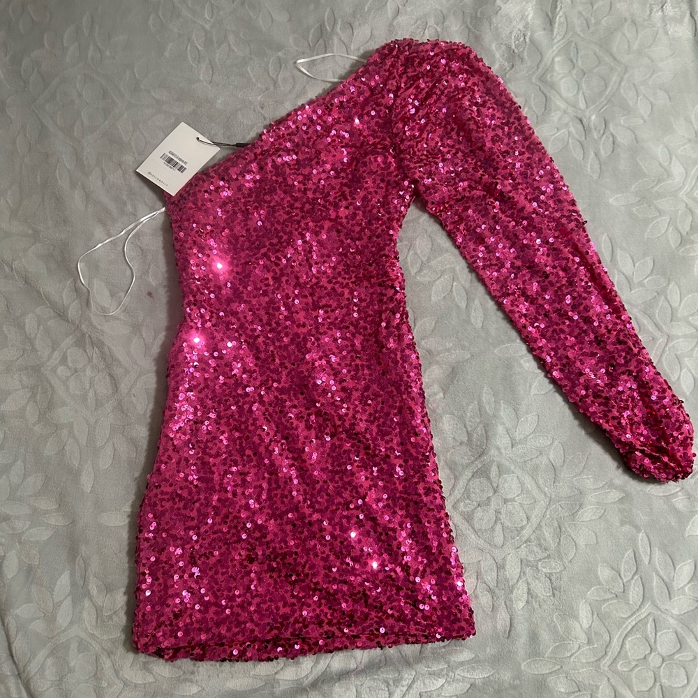Pink Sequin One-Shoulder Dress